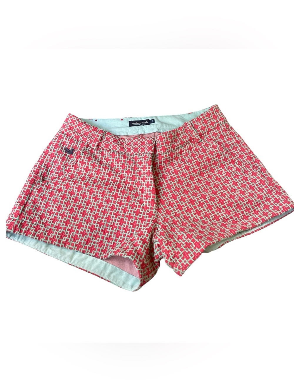 Southern Marsh Pink Mint Green Geometric Knit Shorts Low Rise Pockets Size 4 - Picture 2 of 7